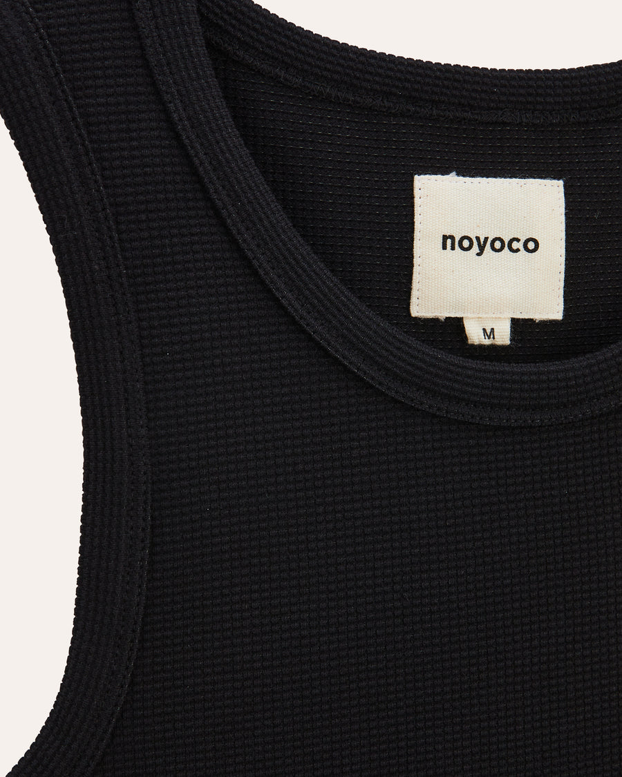 Leo Black tank top, SS25 detail view