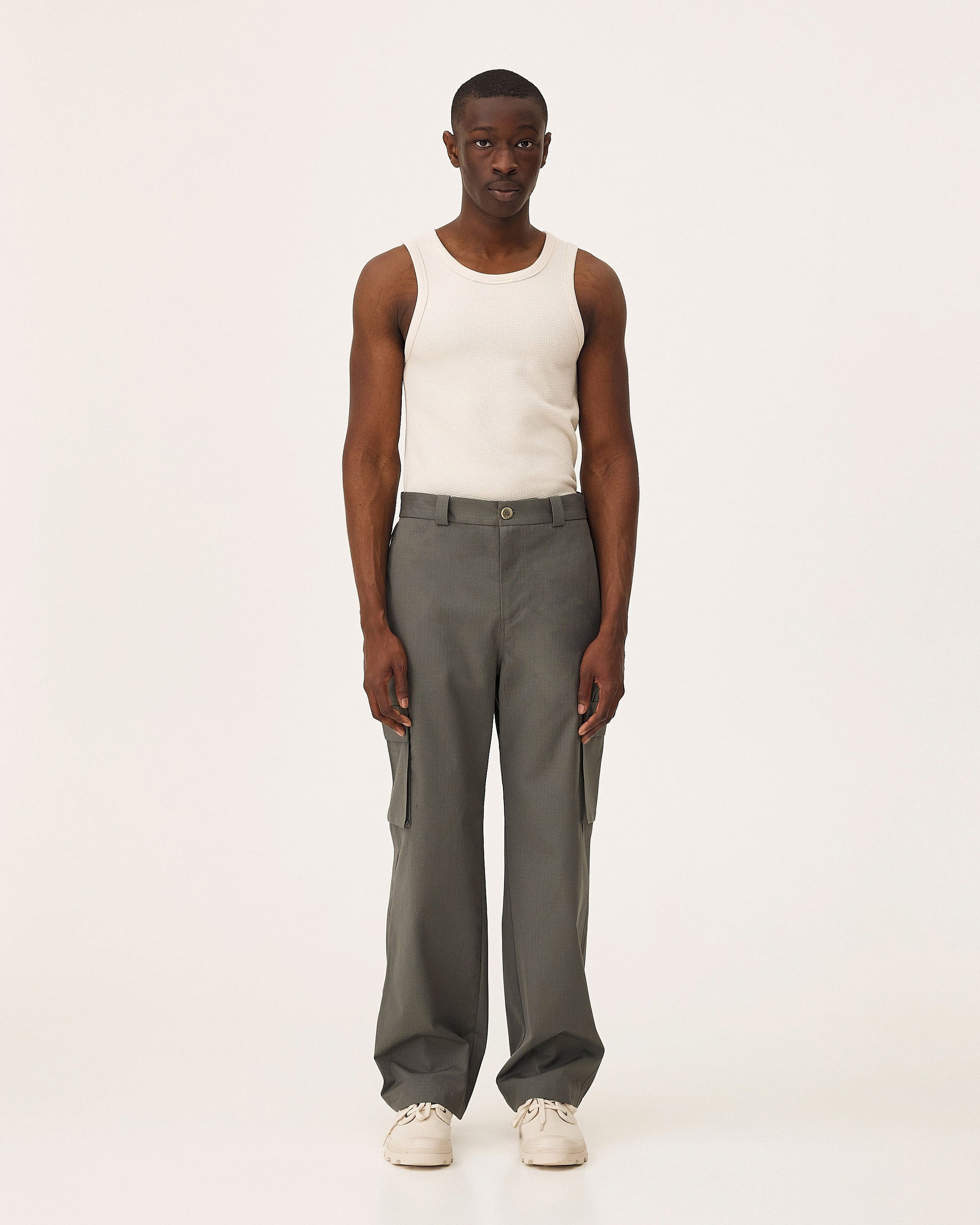 Cargo Army green, pantalon en coton biologique NOYOCO, homme ss26 studio