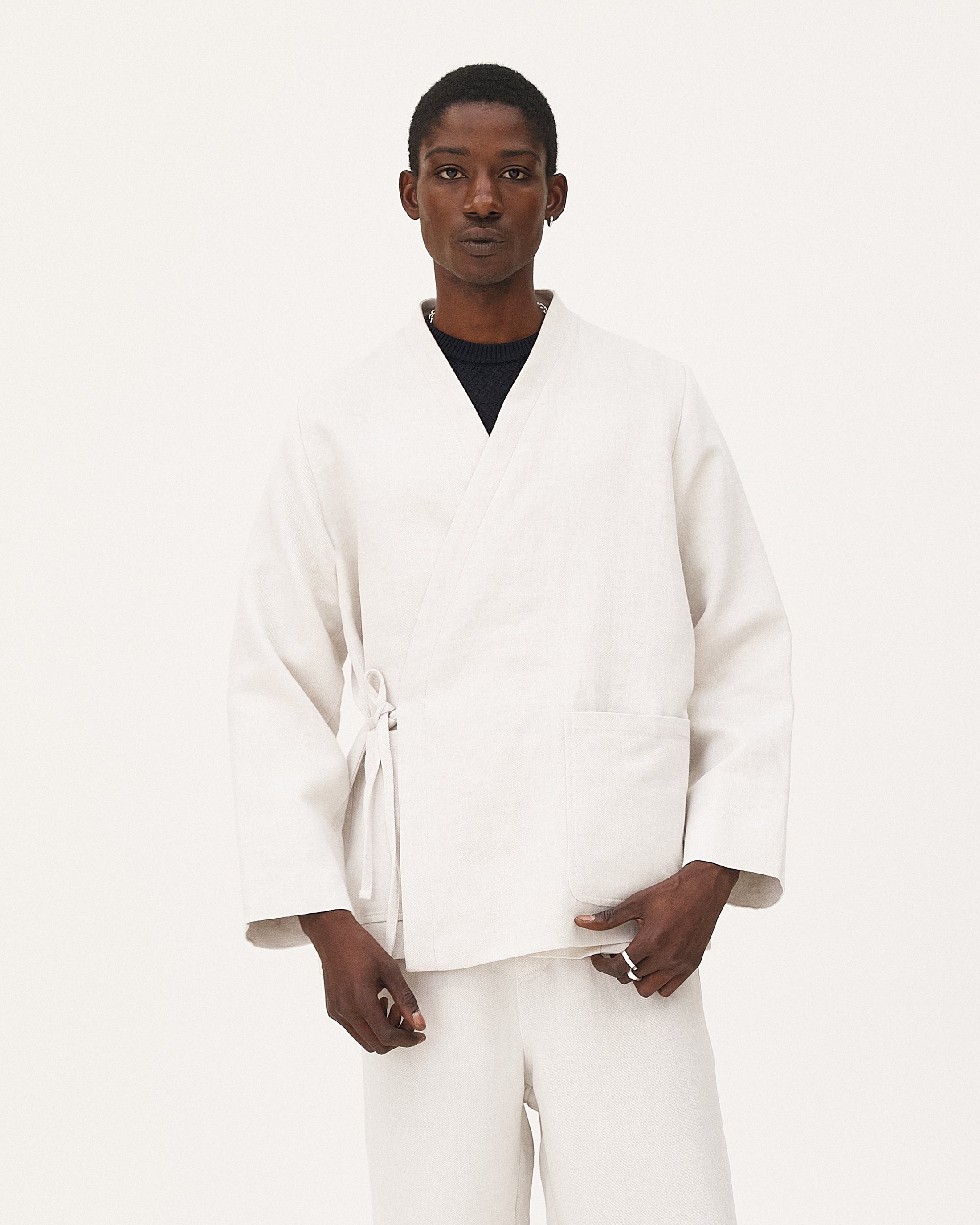 Osaka Light grey, veste en lin upcyclé NOYOCO, homme ss26 studio