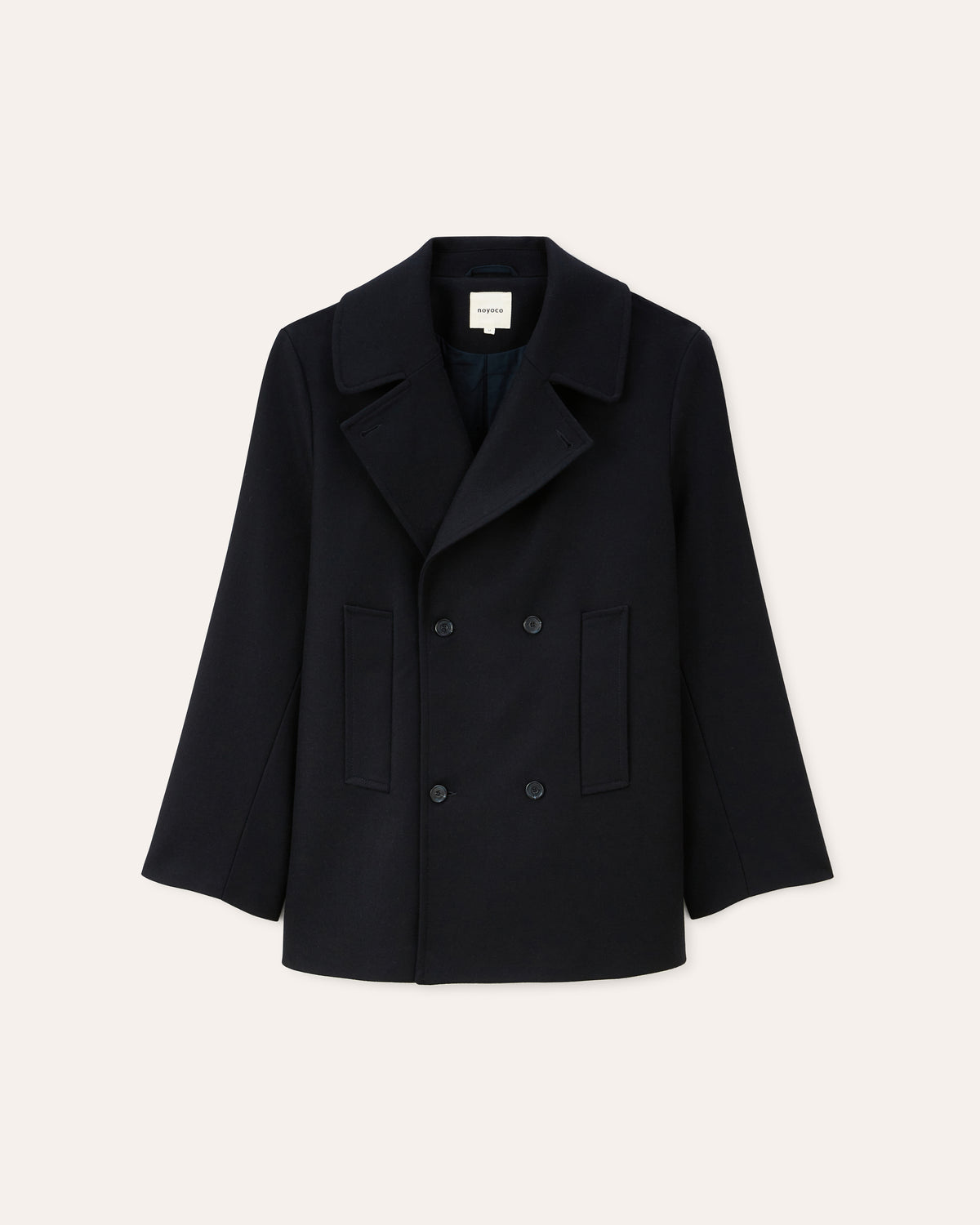 Dundee Midnight blue, manteau en laine et cachemire recyclés NOYOCO, packshot AW25 studio