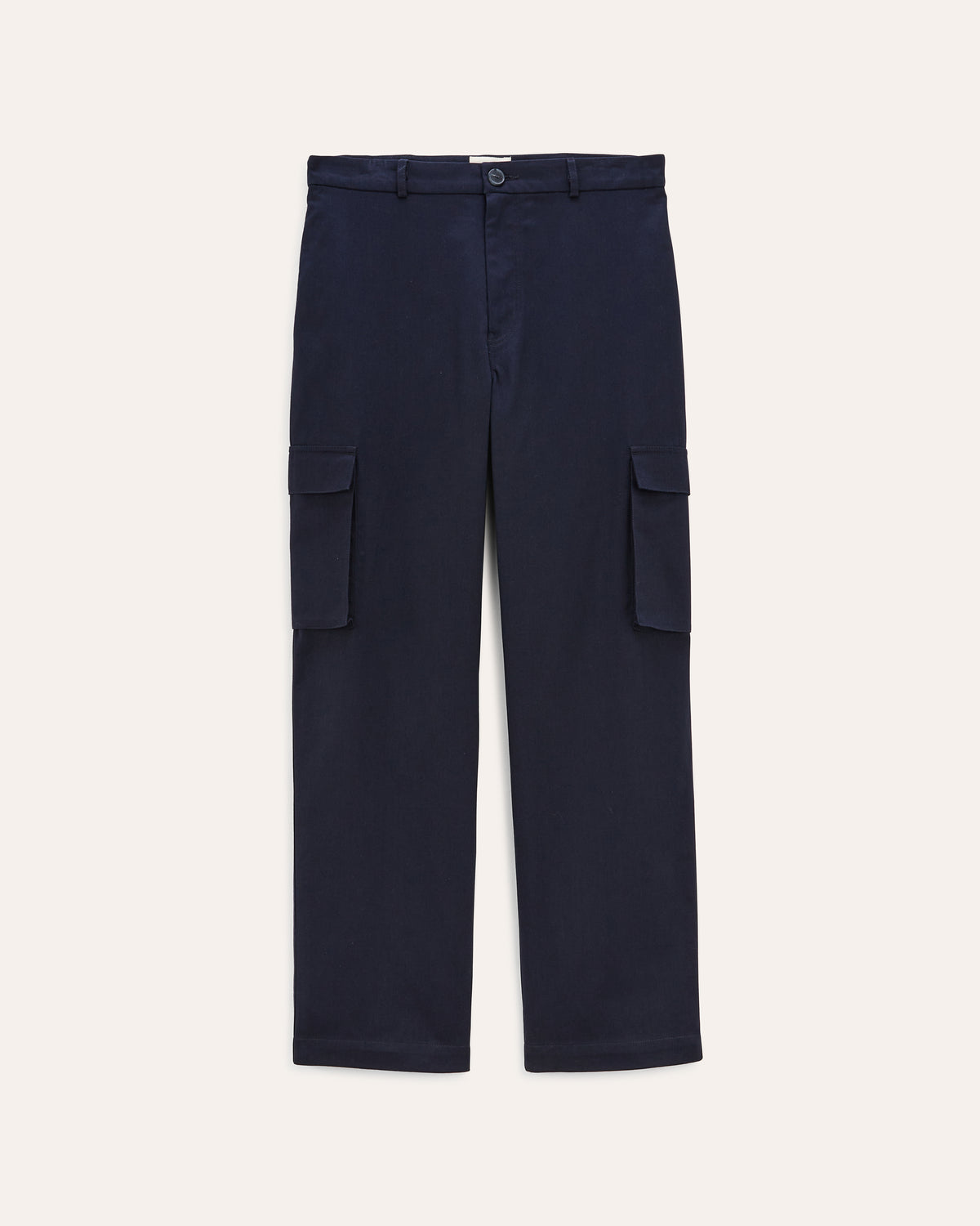 Cargo Navy, pantalon en coton biologique NOYOCO, packshot ss26 studio