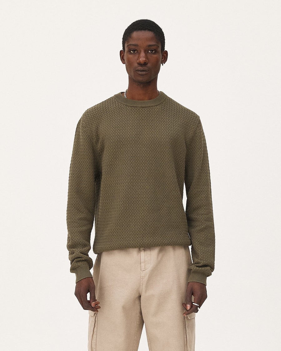Roma Khaki, pull en coton biologique NOYOCO, homme ss26 studio