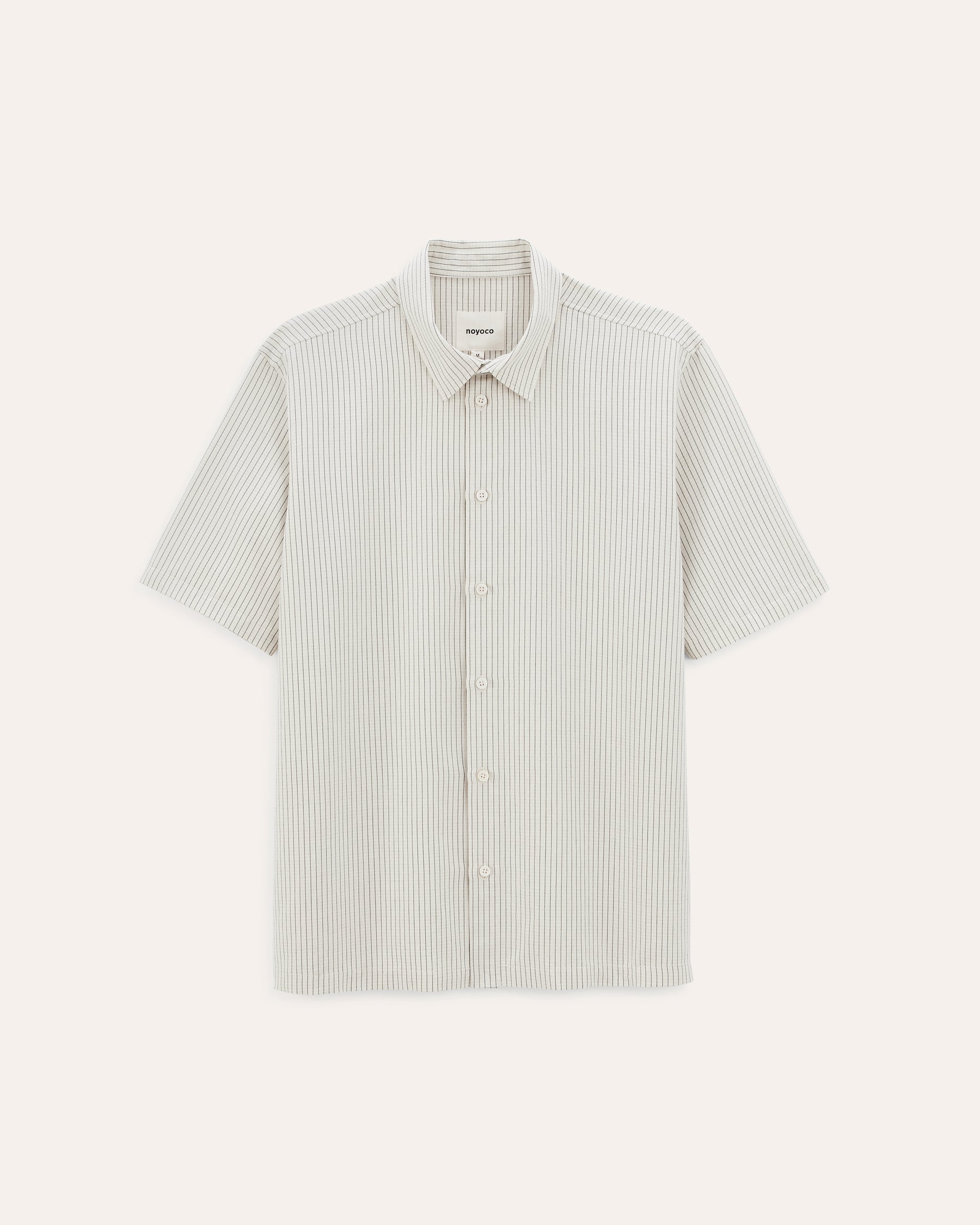 Rio Ecru stripes, chemise en coton biologique et lin NOYOCO, packshot ss26 studio