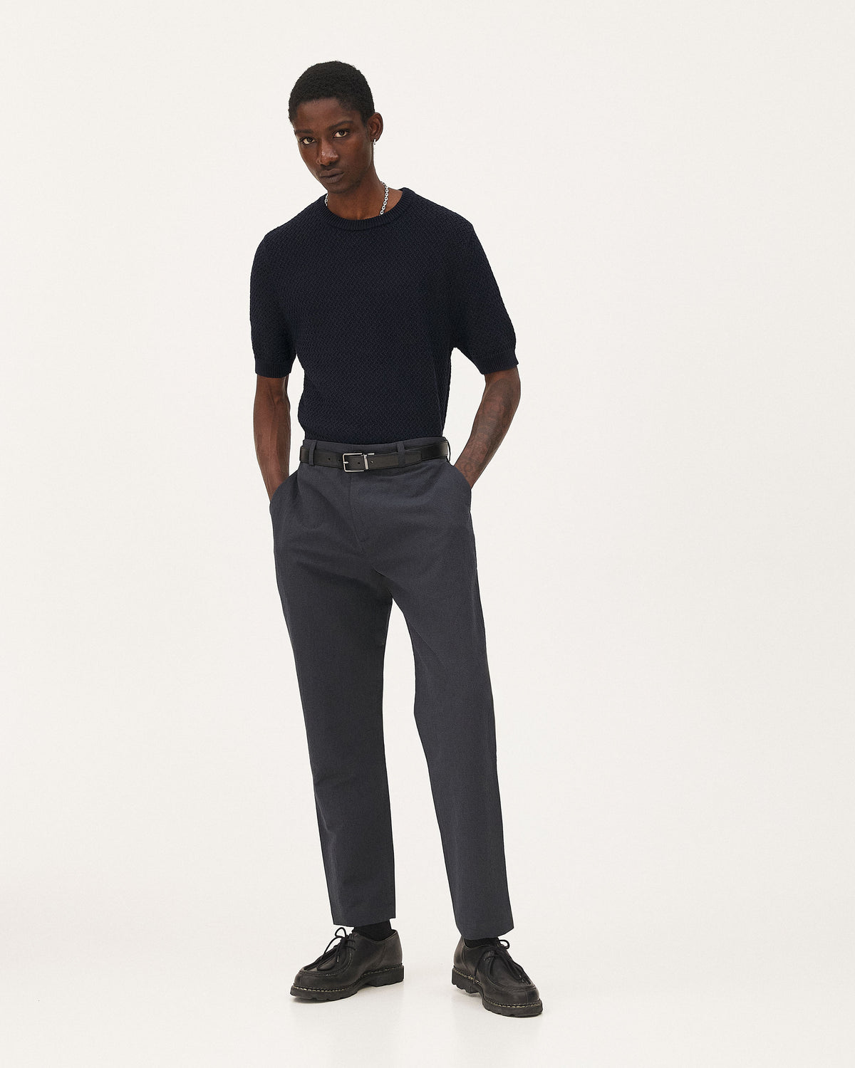 Detroit Dark blue, pantalon en coton biologique et lin NOYOCO, homme ss26 studio