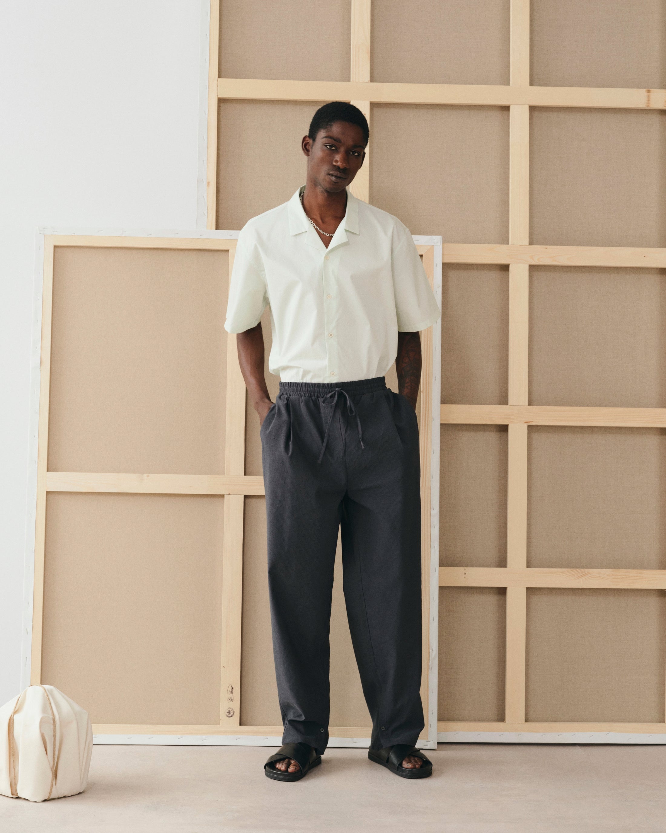 Helio Dark blue, pantalon en coton biologique et lin NOYOCO, homme SS26
