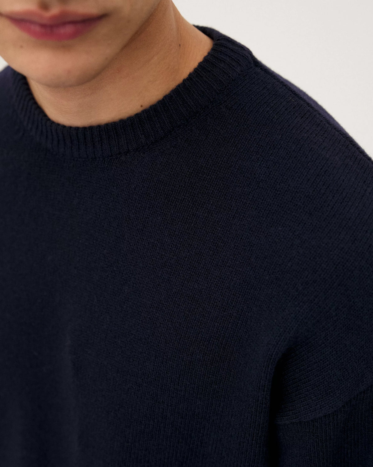 Malmo Navy sweater, SS25 studio detail view