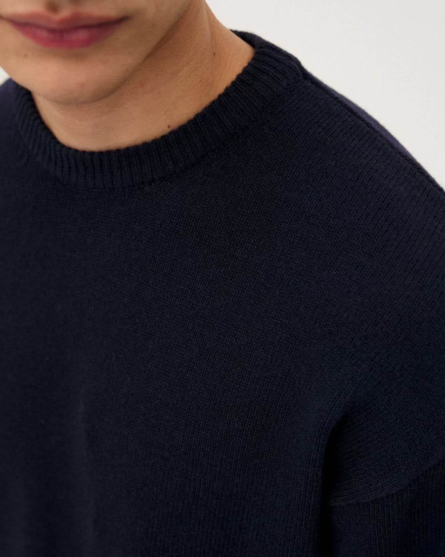 Malmo Navy sweater, SS25 studio detail view