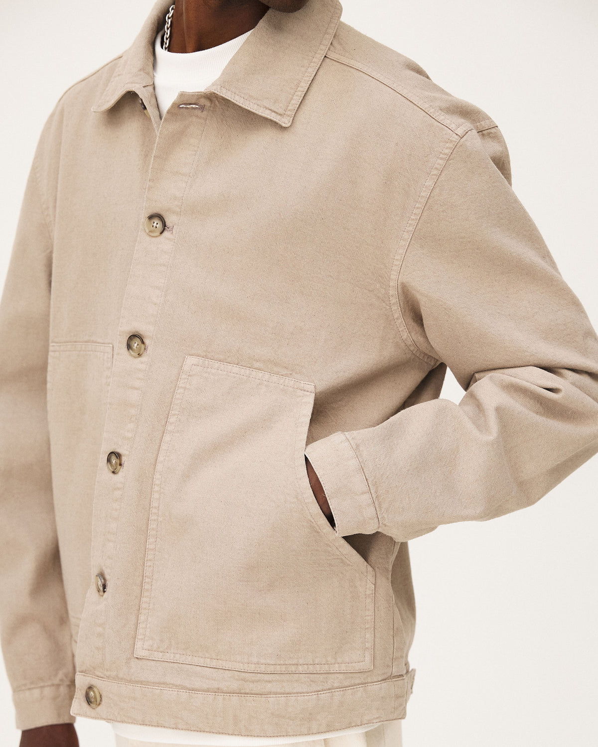 Arizona Greige 16-1107 TPG jacket, SS26 studio detail view