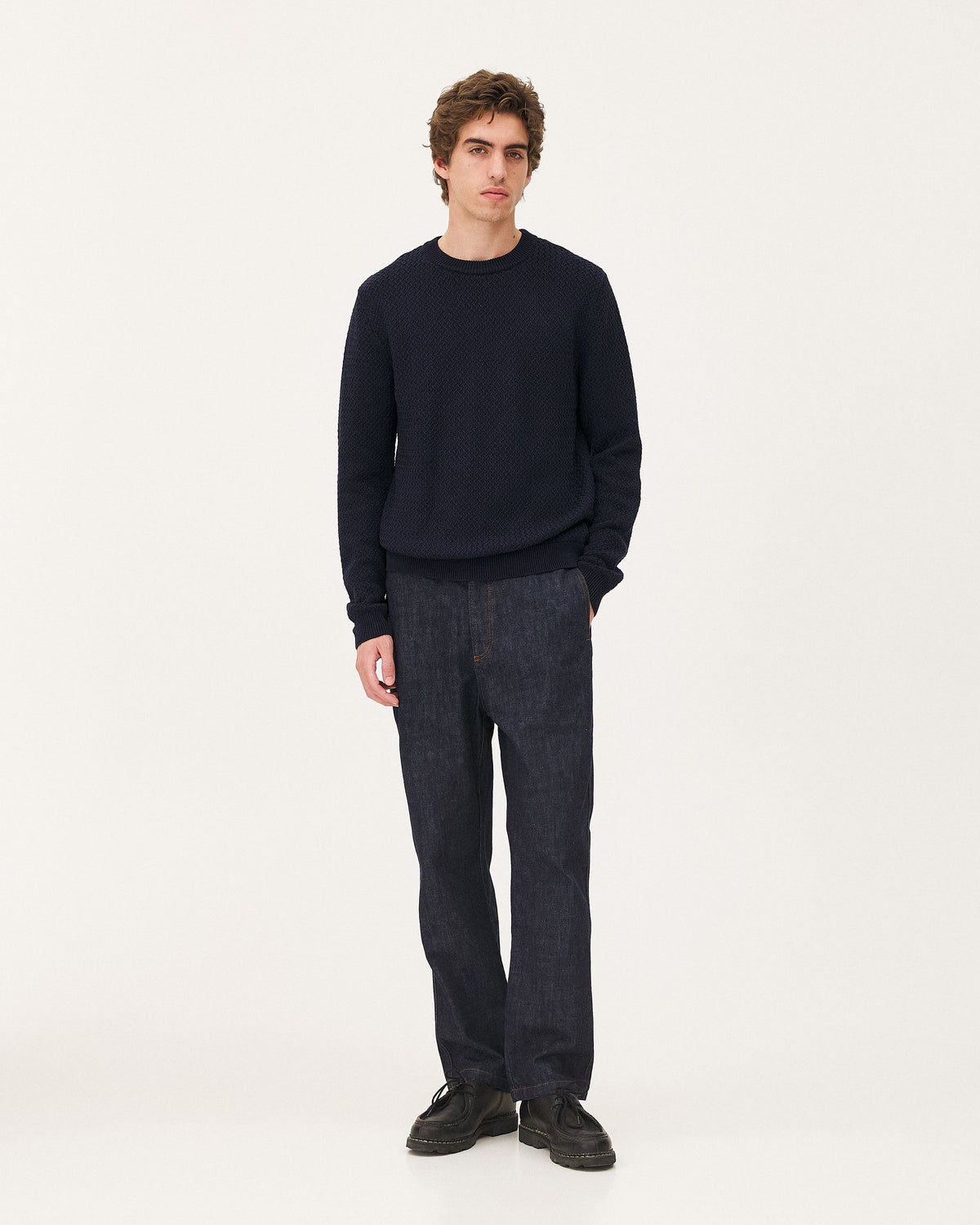 Roma Navy, pull en coton biologique NOYOCO, homme ss26 studio