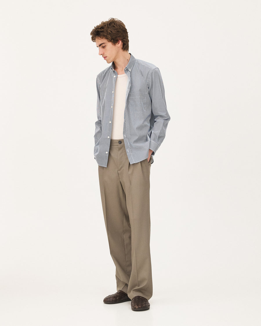 Curtis Blue lake stripes, chemise en coton upcyclé NOYOCO, homme ss26 studio