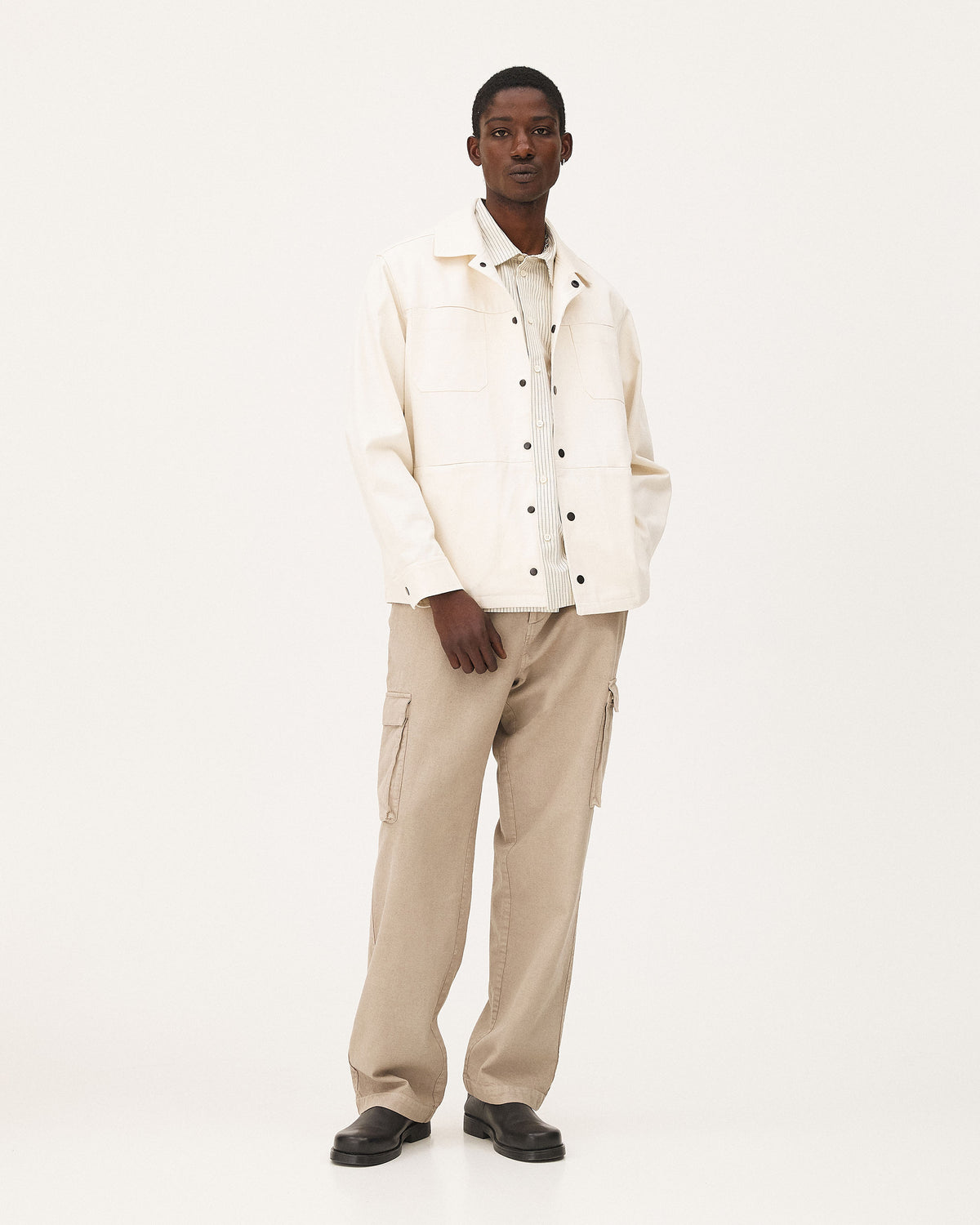 Vancouver Ecru, veste en coton biologique, fibre d’ananas et lyocell NOYOCO, homme ss26 studio