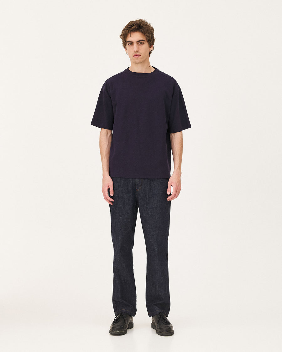 Tanger Navy, t-shirt en coton biologique NOYOCO, homme ss26 studio