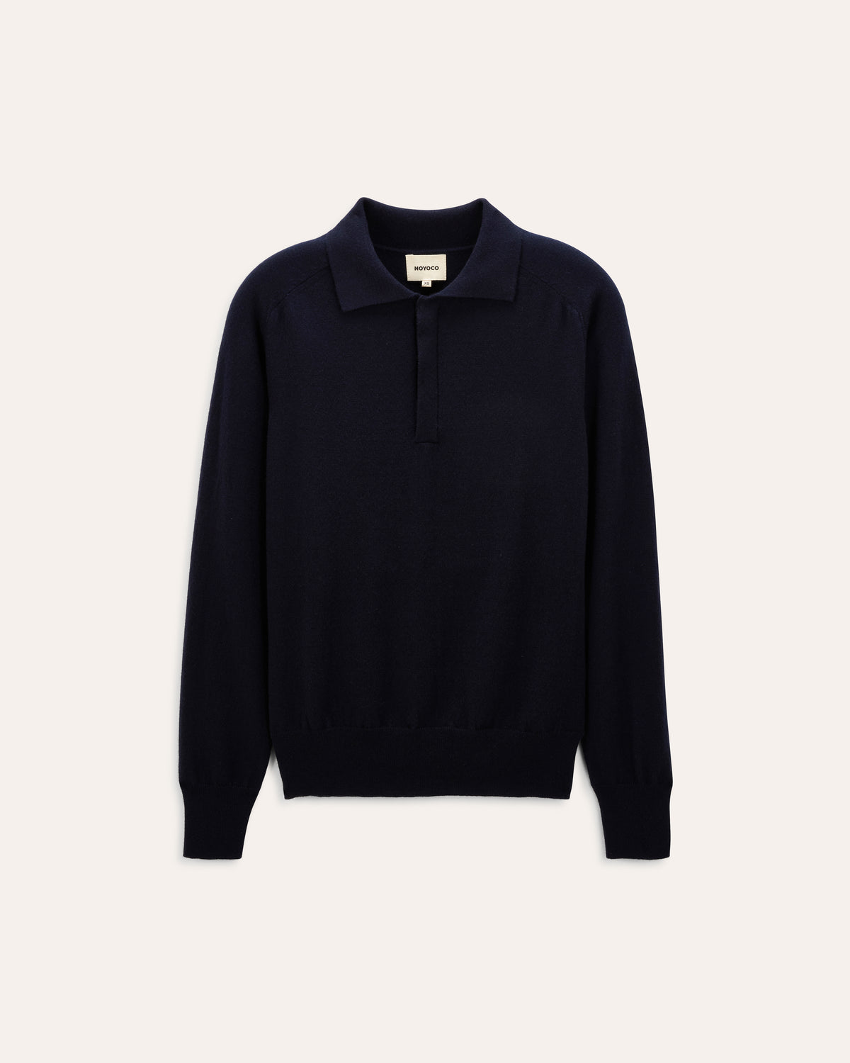 Hanzo Navy, polo en laine mérinos NOYOCO, packshot AW26 studio