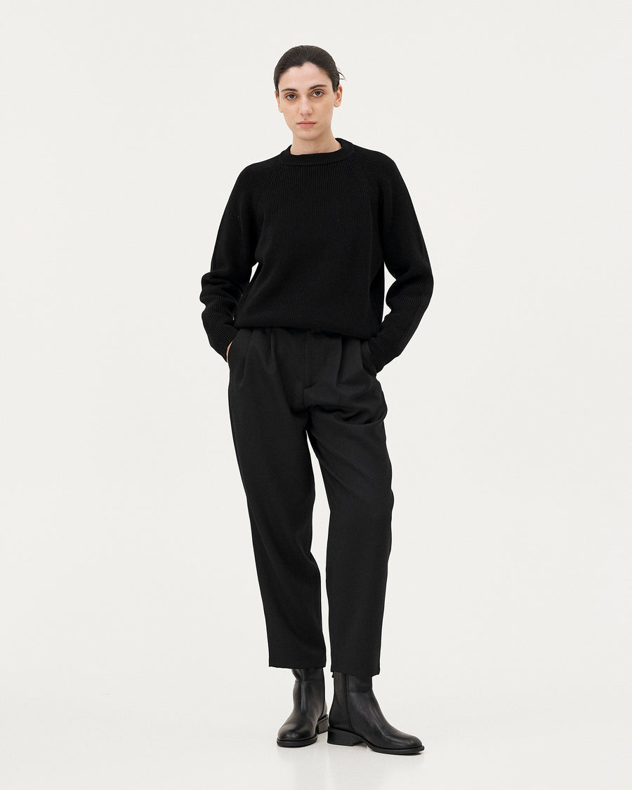 Oslo Black, pull en laine mérinos et coton biologique NOYOCO, femme aw25