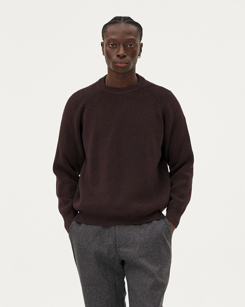 Oslo Brown, pull en laine mérinos et coton biologique NOYOCO, homme