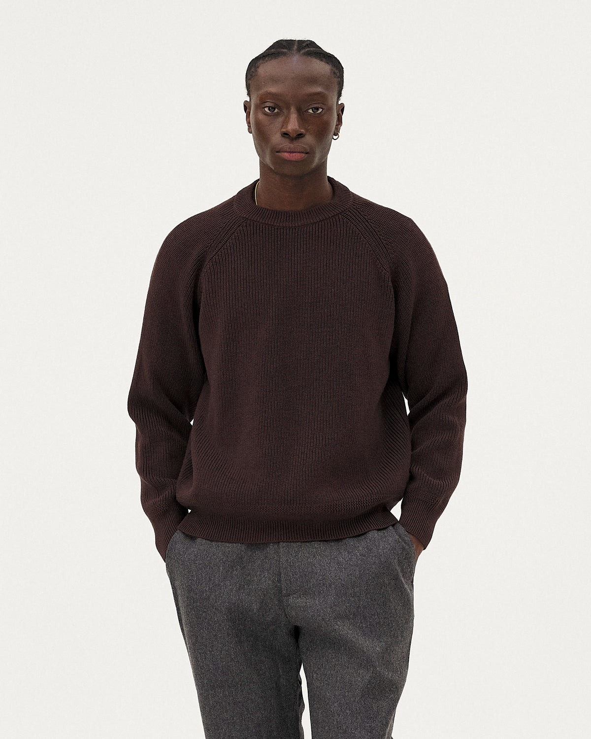 Oslo Brown, pull en laine mérinos et coton biologique NOYOCO, homme
