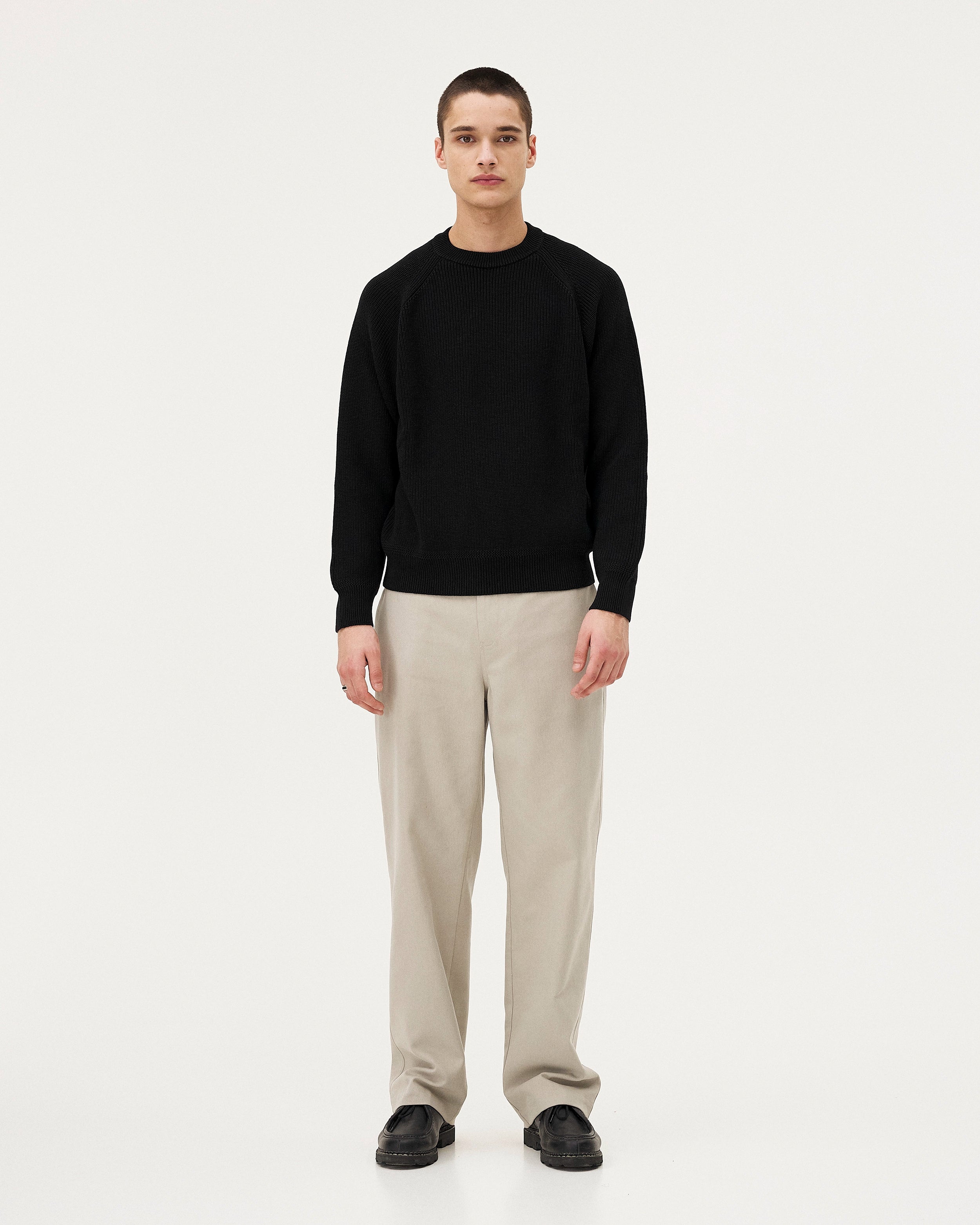 Oslo Black, pull en laine mérinos et coton NOYOCO