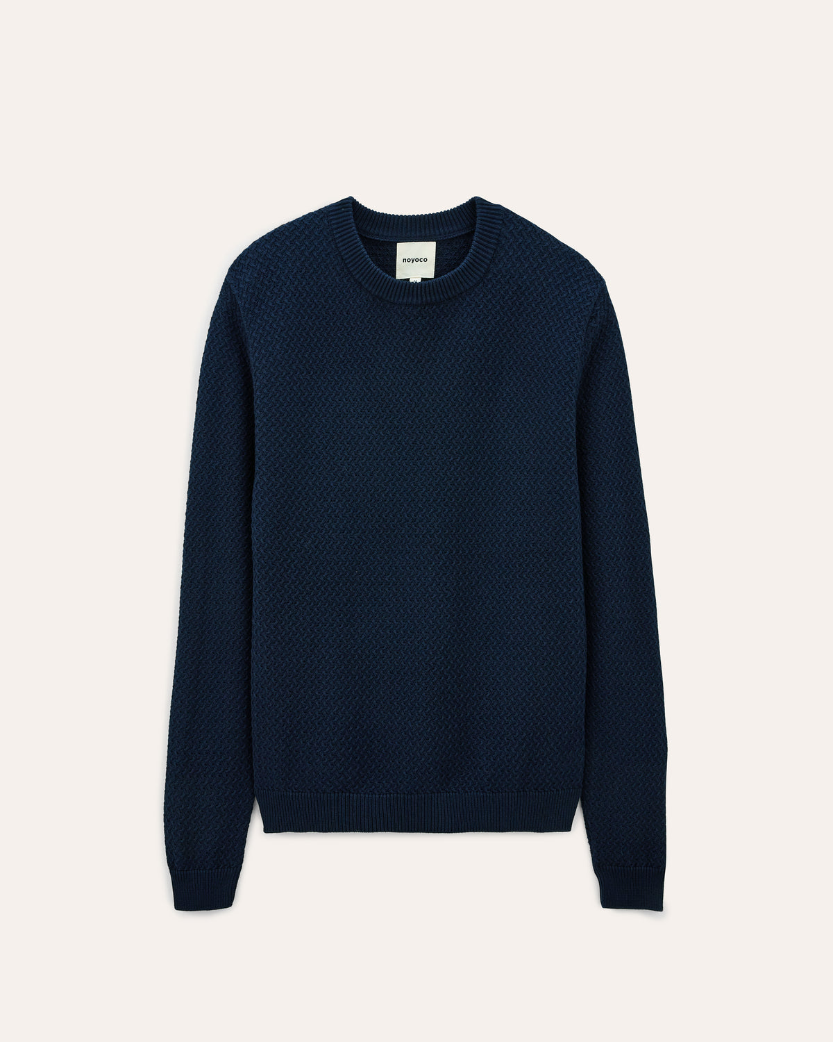 Roma Navy, pull en coton biologique NOYOCO, packshot ss26 studio