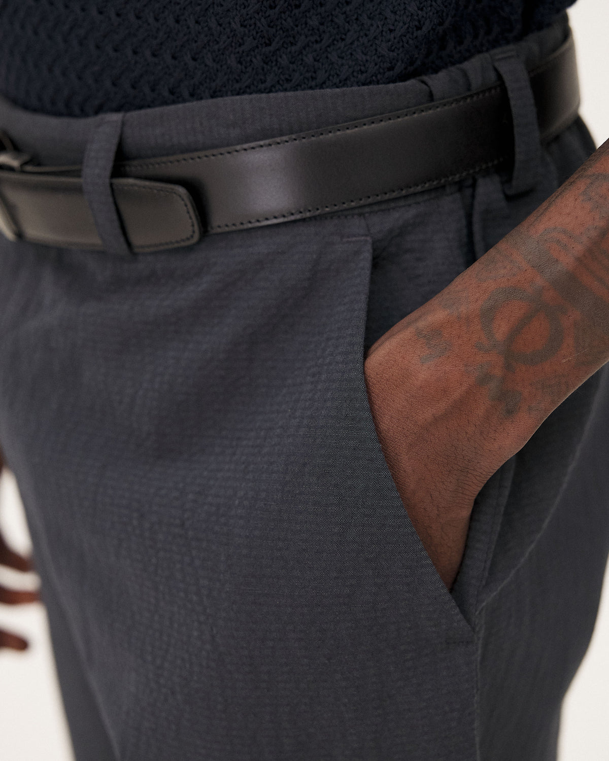 Detroit Dark blue pants, SS26 studio detail view