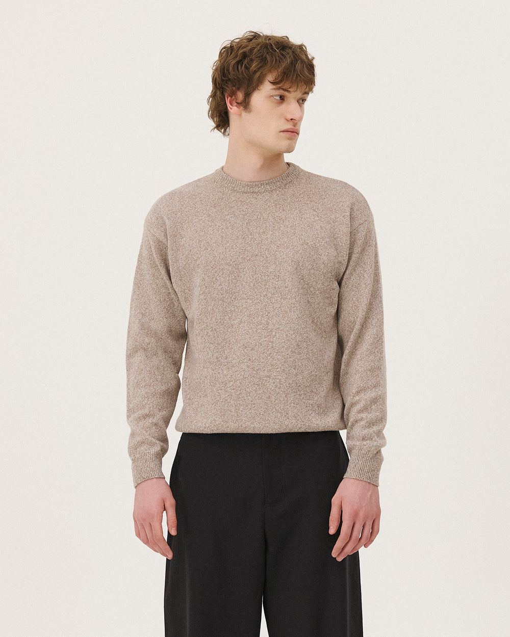 Malmo Beige Mouliné, pull en laine mérinos NOYOCO, homme AW26 studio