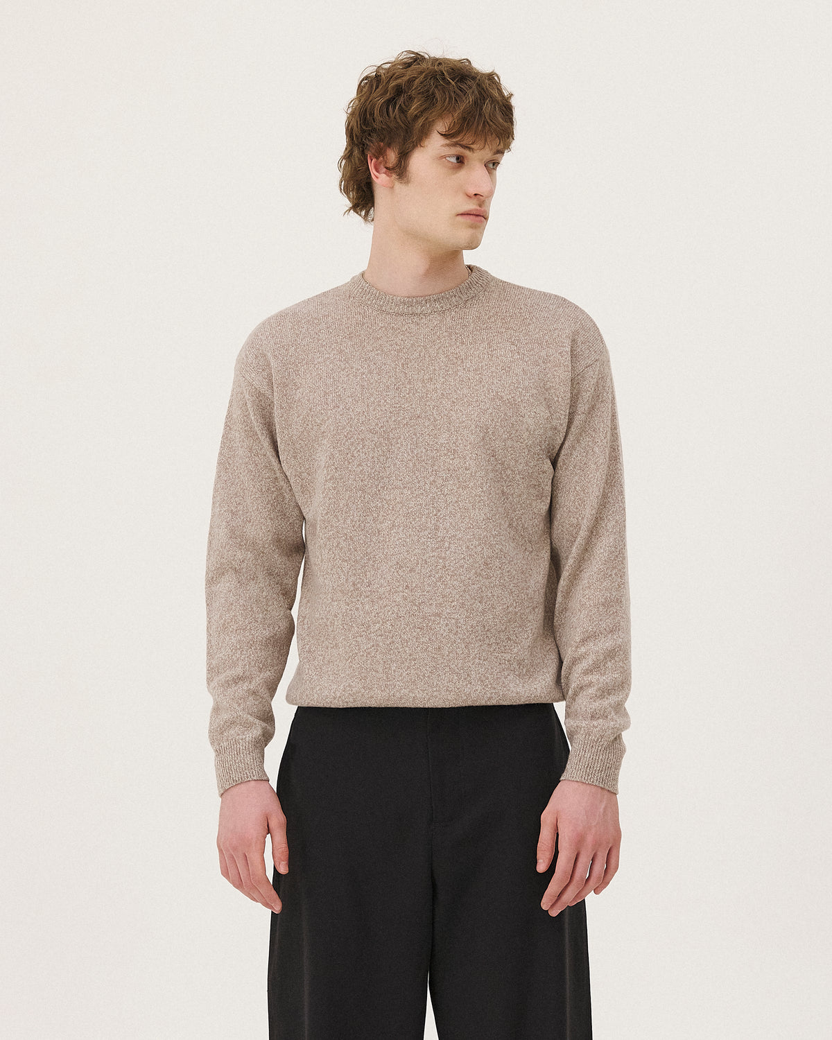 Malmo Beige Mouliné, pull en laine mérinos NOYOCO, homme AW26 studio