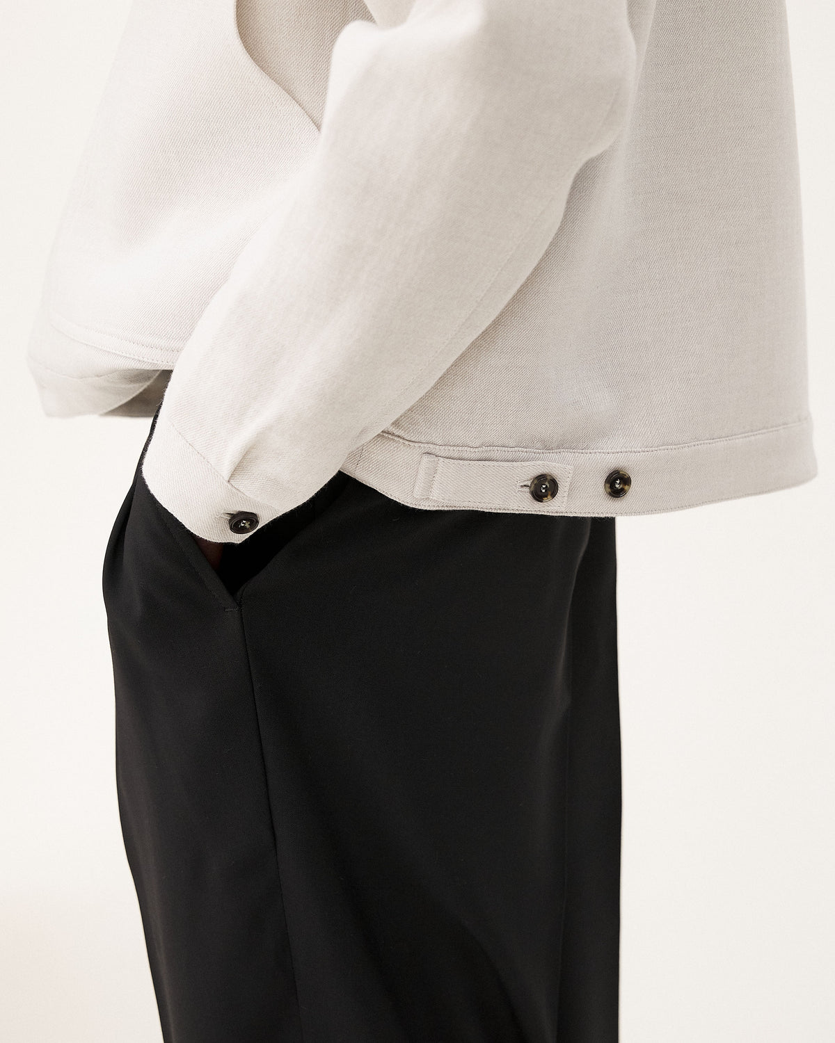 Arizona Light Grey jacket, SS26 studio detail view