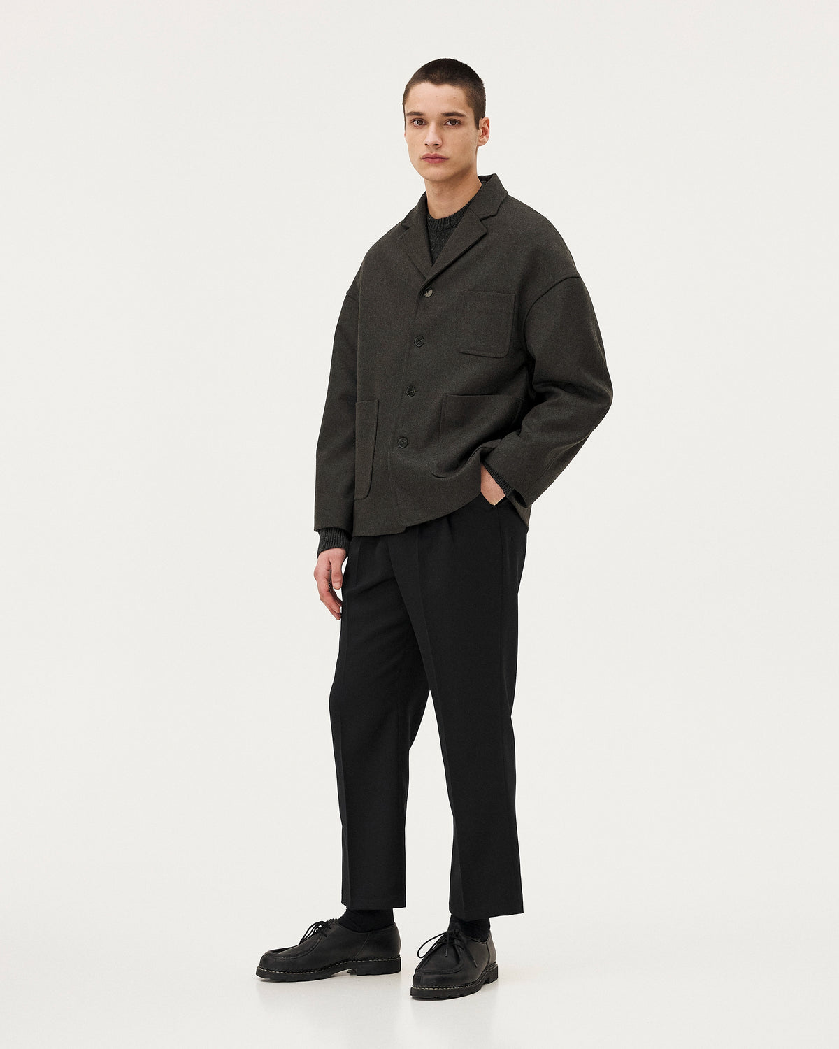Antwerp Dark Forest coat, AW25 menswear studio look