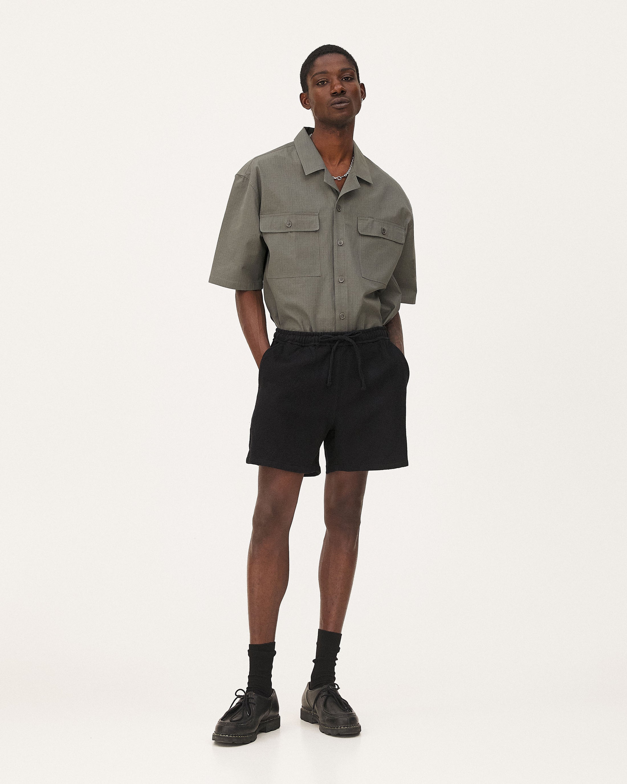 Malibu Black waffle, short en coton biologique NOYOCO, homme ss26 studio