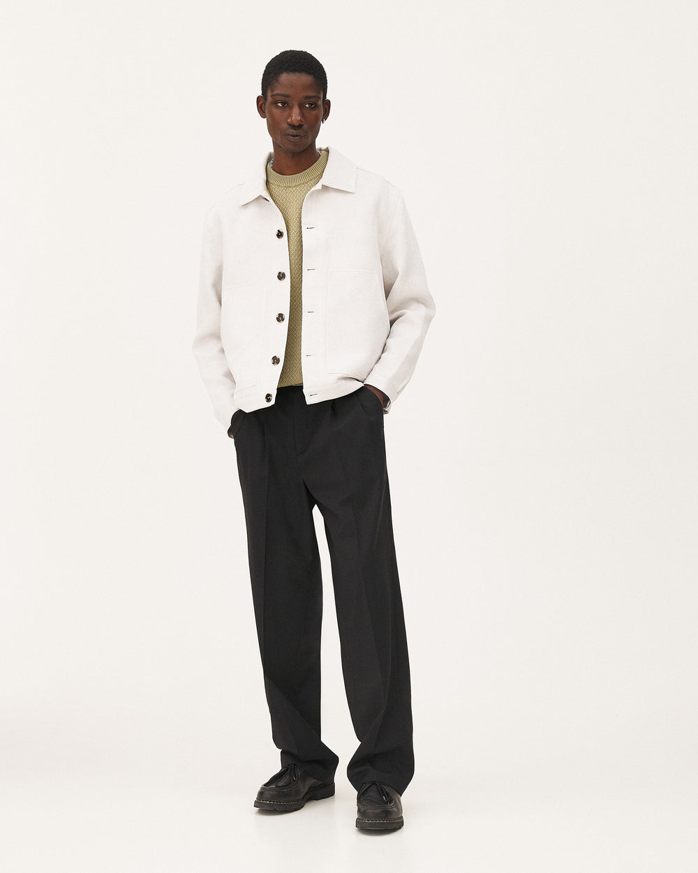 Lotten Black, pantalon en laine vierge upcyclée NOYOCO, homme ss26 studio